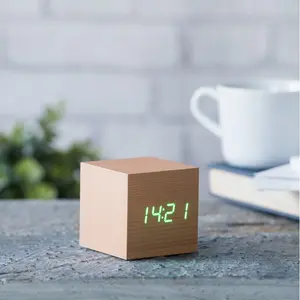 Sleek & Chic Modern Digital Wood Electric Alarm Tabletop Clock Beech/Green