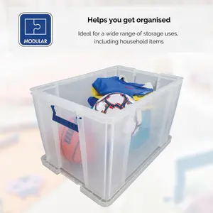 BANKERS BOX 85L Clear Plastic Storage Box with Lid Super Strong Plastic Box 375 x 575 x 380mm