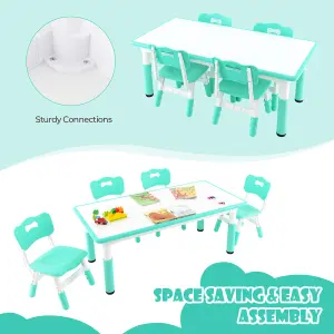 COSTWAY Kids Table and 4 Chairs Set Children Art Study Multi-Activity Table with 4 Seats