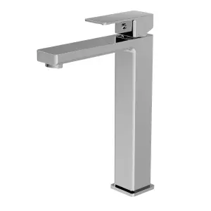 Square Tall Mono Bathroom Basin Sink Mixer Tap Chrome