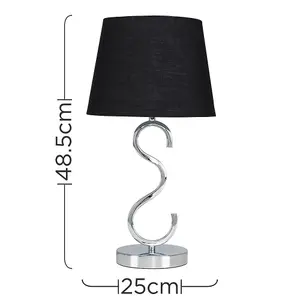 ValueLights Cabonna Modern Sleek Design Polished Chrome Touch Table Lamp with Black Tapered Light Shade