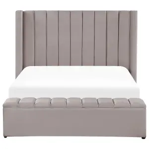 Velvet EU Double Size Bed with Storage Bench Grey NOYERS