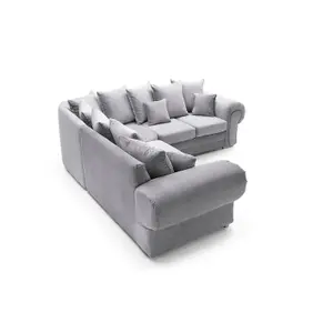 Verona Corner Sofa in Light Grey Crushed Chenille