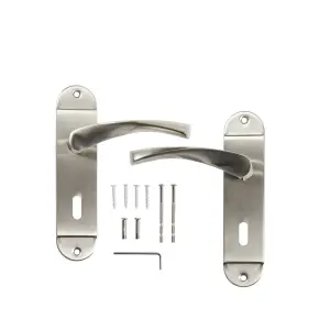 Colours Breage Satin Nickel effect Steel Curved Lock Door handle (L)121mm, Pair