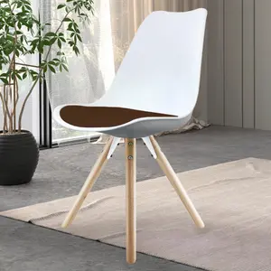 Soho White & Chocolate Plastic Dining Chair with Pyramid Light Wood Legs