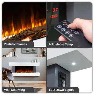 Baridi 46" Wall Mounting Electric Fireplace with LED Flame Effect - Grey - DH112