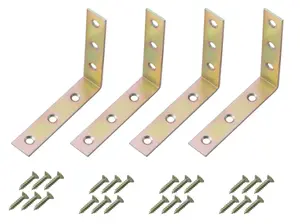 Yellow Zinc-plated Mild steel Corner bracket (H)1.5mm (W)76.5mm (L)75mm, Pack of 4