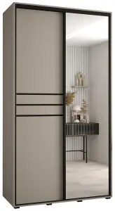 Modern Cashmere & Black Sliding Door Wardrobe H2350mm W1400mm D600mm - Space-Saving Design with Mirrored Panel