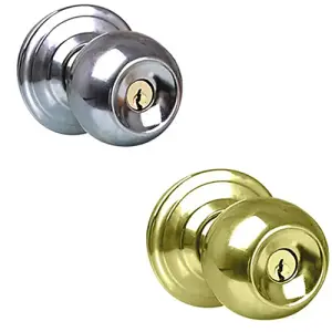 Gold Stainless Steel Door Handle Knob Entrance Locking Key Turn Bathroom Bedroom