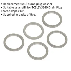 5 Pack M13 Sump Plug Washers for Thread Repair Kits