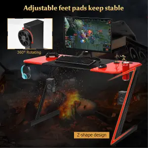 Costway 120cm Z-Shaped Computer Gaming Desk with Carbon Fiber Surface