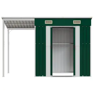 Broghin Garden Shed with Extended Roof Outdoor Tool Shed Storage Shed Steel Green