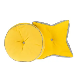 Homescapes Yellow and Grey Round Floor Cushion