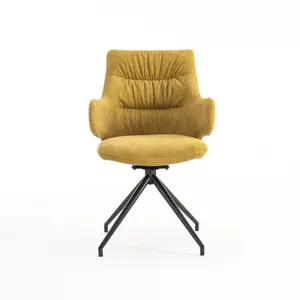 Eva Modern Velvet Dining Chair Swivel Padded Seat w High Arms Metal Leg Kitchen (Mustard)