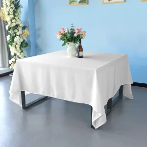 Neel Blue 90"x90" Square Spun Polyester Table Cloth, Water Resistant Linen Table Cover, White