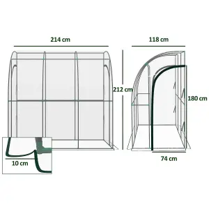 Outsunny 214x118x212cm Walk-In Lean to Wall Tunnel Plastic Greenhouse with Doors