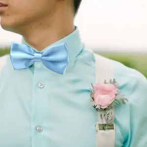 Sky Blue Satin Polyester Bow Tie for Casual & Formal Wear, Wedding Party Accessory