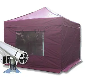 3m x 3m Extreme 40 Instant Shelter Pop Up Gazebos Frame, Canopy & Sides - Burgundy