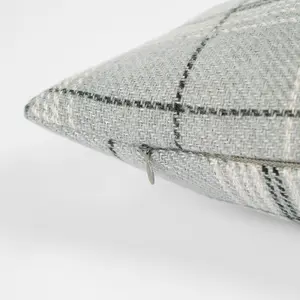 2 Pack Woven Check Filled Cushion Covers, Grey - 45x45cm