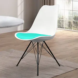 Soho White and Aqua Blue Plastic Dining Chair with Black Metal Legs