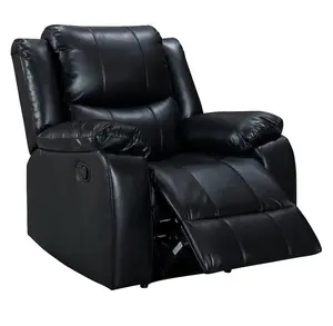 Recliner Manual Chair in Black Faux Leather