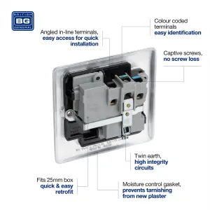 BG Nexus Switched Socket 1 Gang Plug 13A Brushed Steel - NBS21B