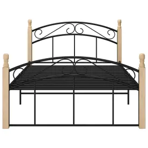 Berkfield Bed Frame Black Metal and Solid Oak Wood 120x200 cm