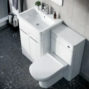 Nes Home Afern 600mm Vanity Basin Unit, WC Unit & Elso Back to Wall Toilet White