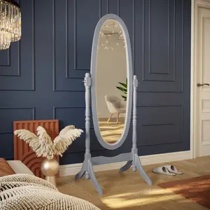 Beecroft Solid And Engineered Wood Oval Mirror Grey