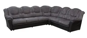 TEXAS CORNER SOFA LARGE CHENILLE FABRIC FAUX LEATHER SUITE BLACK AND GREY