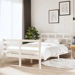 Berkfield Bed Frame White Solid Wood 140x200 cm 4FT6 Double