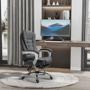 Vinsetto Office Chair Computer Swivel Rolling Task Recliner for Home with Retractable Footrest, Arm, Grey