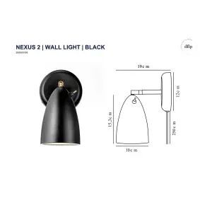 Nordlux DFTP Nexus 2 Swivel Joint Living Dining Bedroom Metal Wall Light in Black (Diam) 12cm