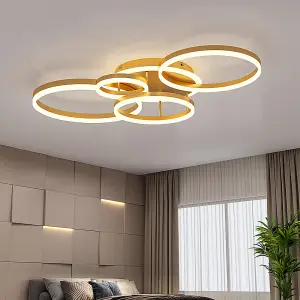 5 Circular Classic Golden Loops Energy Efficient LED Ceiling Light Fixture Dimmable 110cm