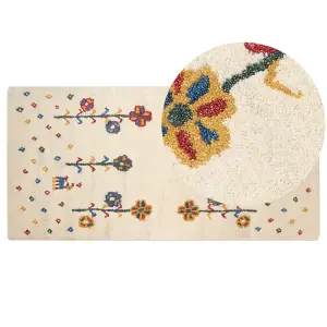 Wool Gabbeh Area Rug with Floral Pattern 80 x 150 cm Beige HUSUNLU