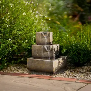 Primrose Solar Tiered Coba Square Cascading Water Feature With Battery Backup and Lights 37cm