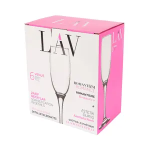 LAV - Venue Glass Champagne Flutes - 220ml - Pack of 6