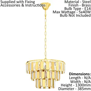 Pendant Ceiling Light Colour Brass Tiered Clear CrystalsBulb E14 5x40W