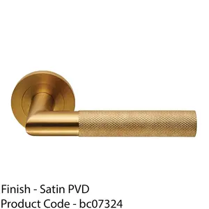 PAIR Knurled Round Bar Door Handle On Round Rose Concealed Fix Satin Brass