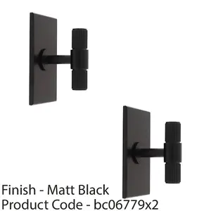 2 PACK - Reeded T Bar Cabinet Door Knob & Matching Backplate Lined Matt Black 76 x 40mm