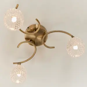 Anson Lighting Georgia 3lt Ceiling Light in  Antique brass plate & clear glass