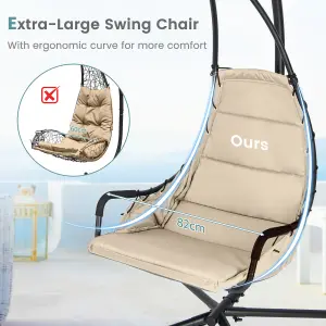 Costway Hanging Swing Chair W/ Heavy-Duty Metal Stand Hammock W/ Extra Large Padded Seat