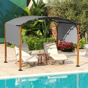 Costway 300 x 360cm Arched Patio Pergola w/ Retractable Canopy Outdoor Metal Gazebo