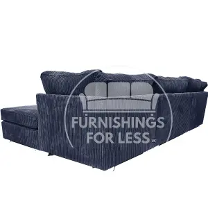 Bishop Navy Blue U Shaped Soft Fabric Jumbo Cord Detachable 5 Seater Large Sofa