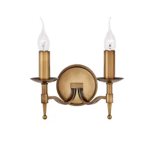 Luminosa Stanford 2 Light Indoor Twin Candle Wall Light Antique Brass, E14