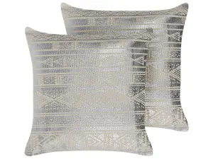 Set of 2 Cushions OUJDA Cotton 50 x 50 cm Geometric Silver