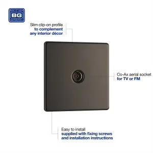 BG Nexus Screwless Single Co-Axial Socket TV & FM 1 Gang Black Nickel - FBN60