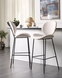 Set of 2 Bar Chairs LUANA Boucle White