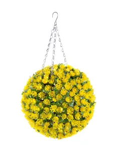 Pair of Best Artificial 28cm Yellow Rose Hanging Basket Flower Topiary Ball - Suitable for Outdoor Use - Weather & Fade Resistant