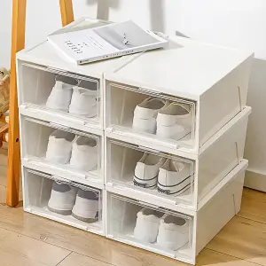 Stackable Plastic Shoe Box Shoe Storage 3Pcs in White